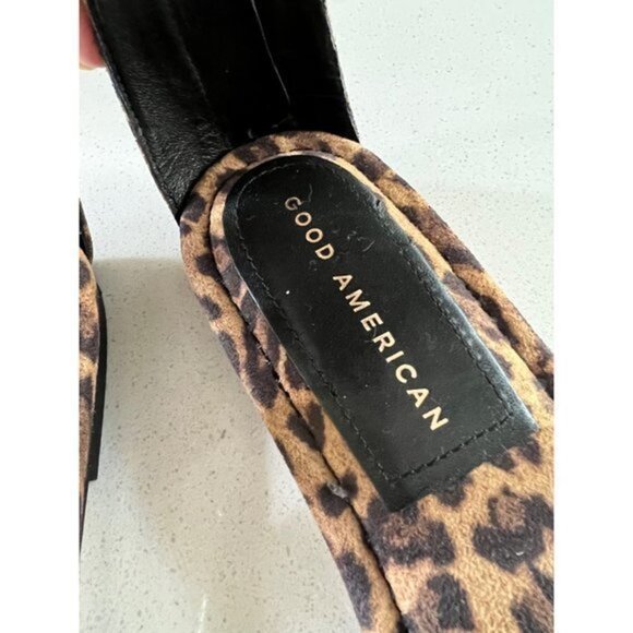 GOOD AMERICAN Ankle Strap Chain Leopard Print square toe sandals size 8 - Picture 4 of 10